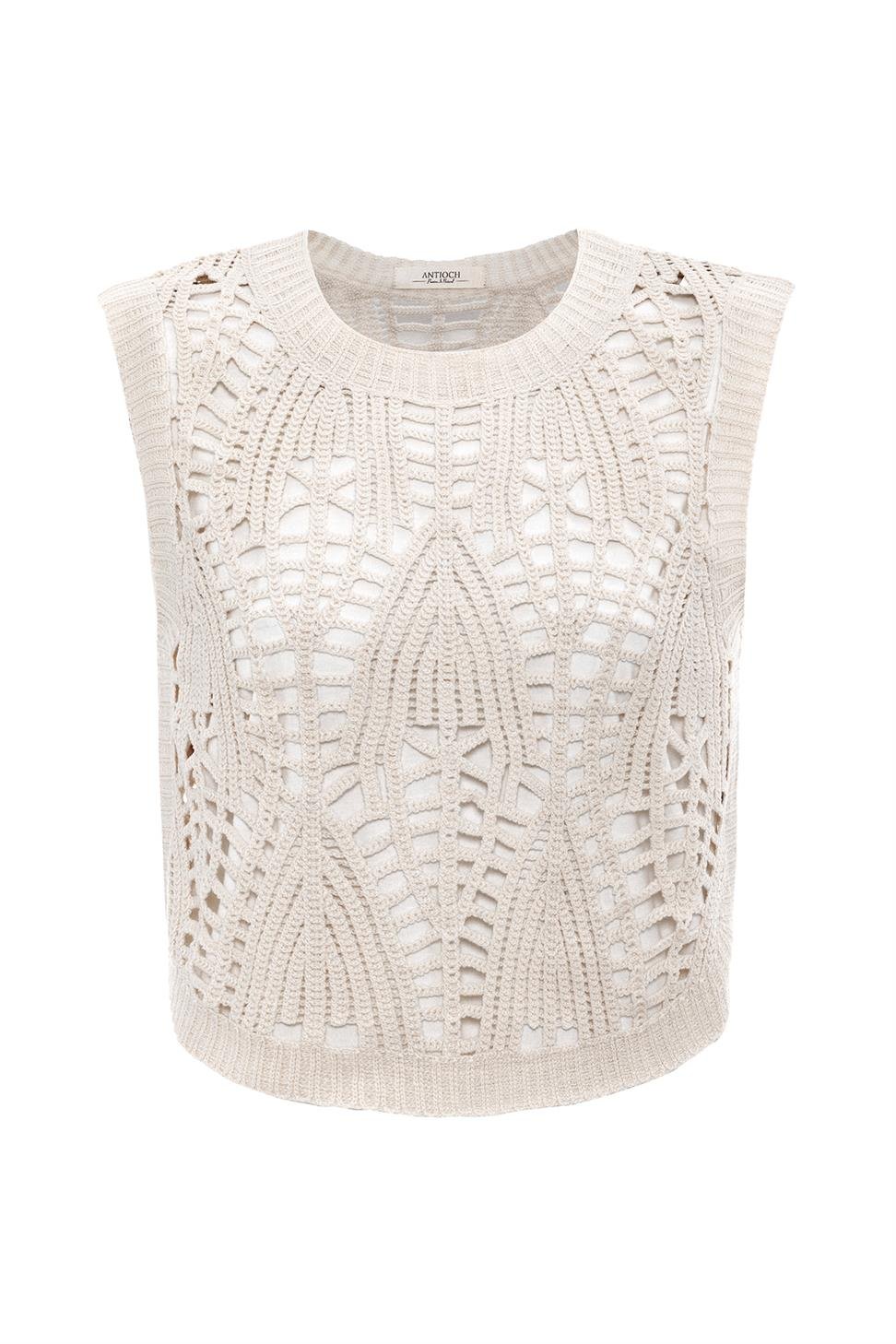 Antioch Ekru Örgü Detaylı Kadın Yelek