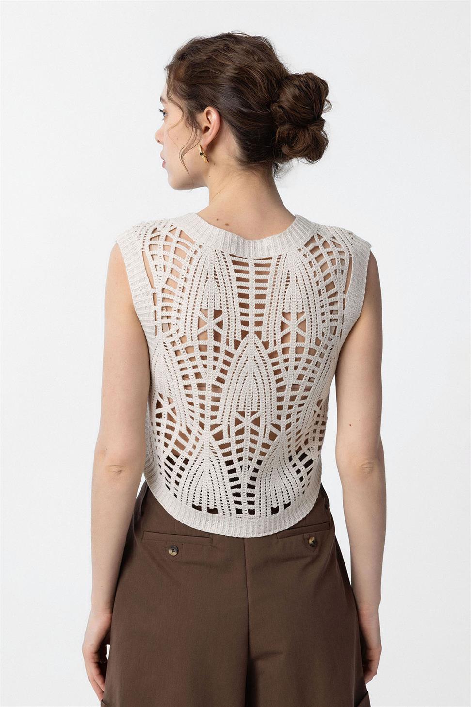 Antioch Ekru Örgü Detaylı Kadın Yelek