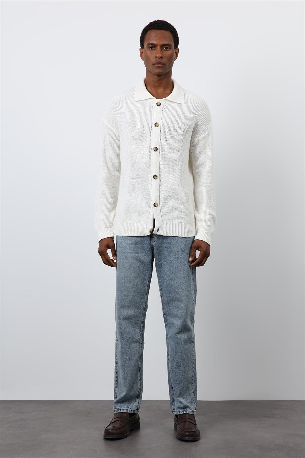 Antioch Ekru Örme Triko Erkek Hırka