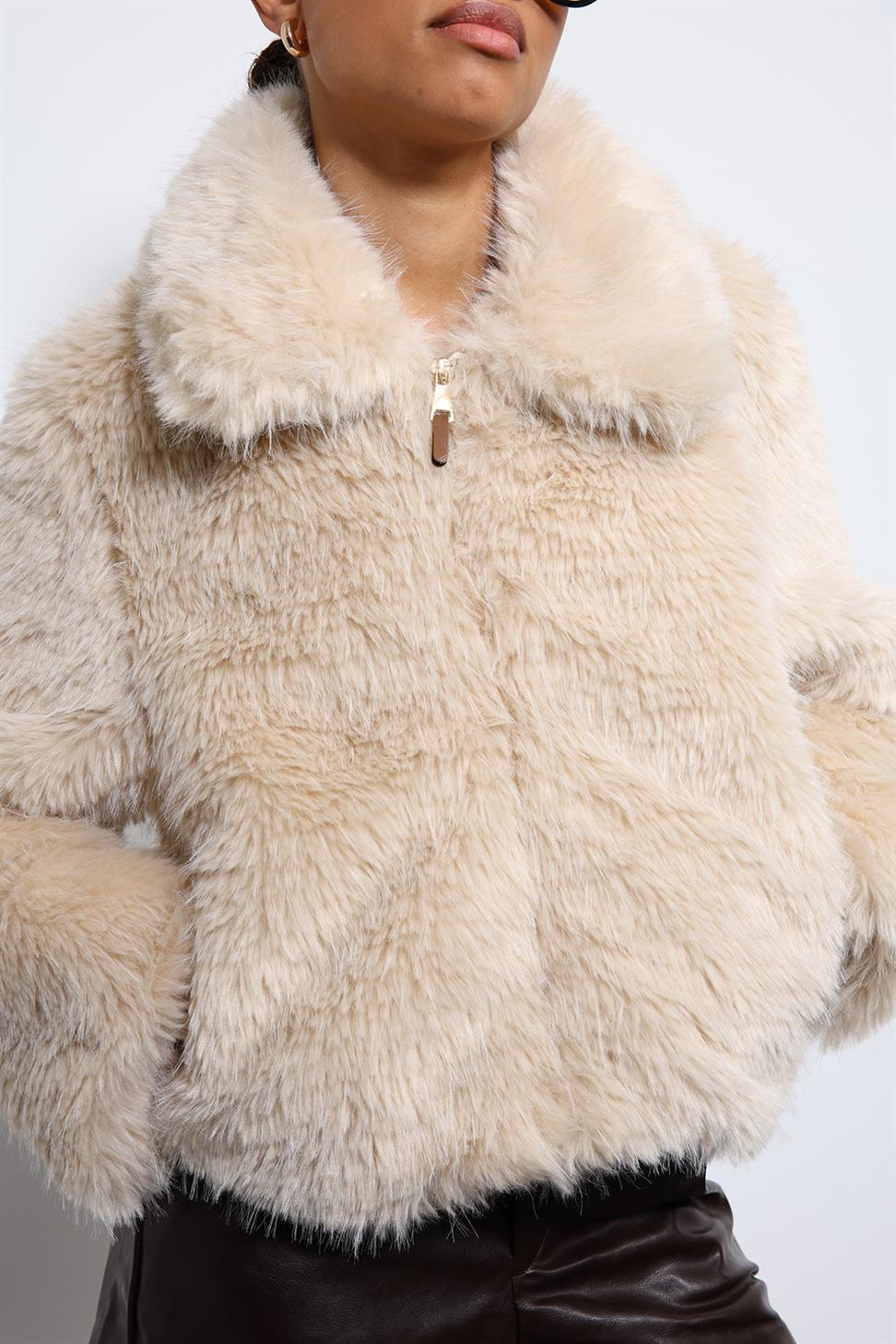 Antioch Ekru Peluş Görünümlü Mont