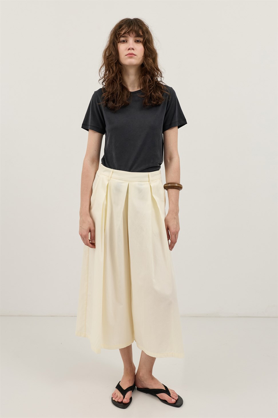 Antioch Ekru Pileli Culotte Pantolon