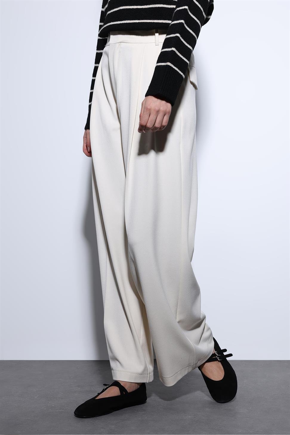 Antioch Ekru Pileli Palazzo Kadın Pantolon