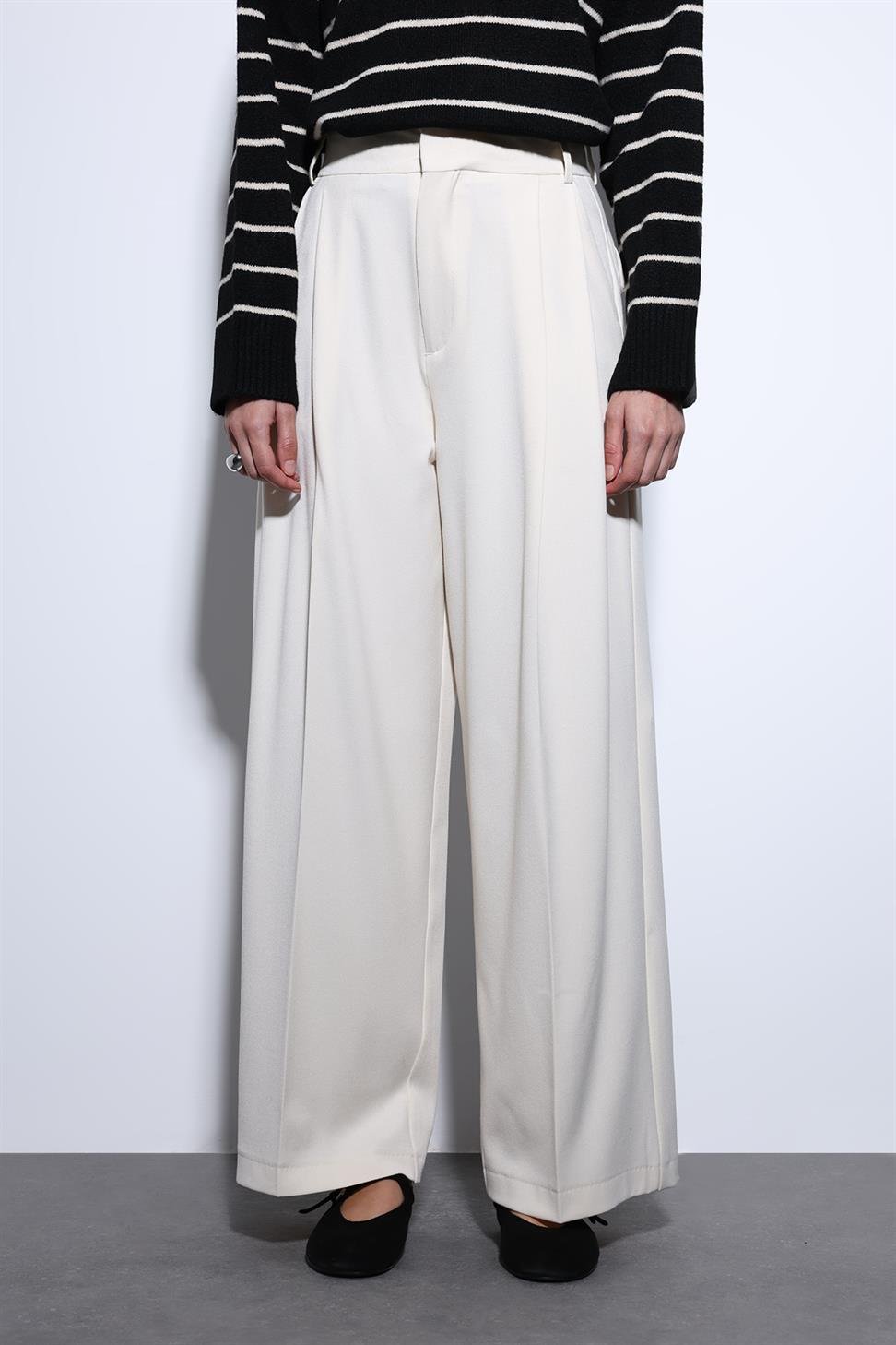 Antioch Ekru Pileli Palazzo Kadın Pantolon