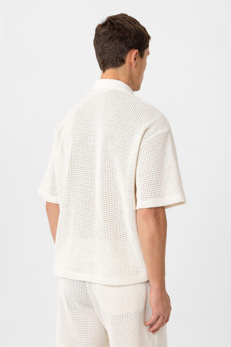 Antioch Ekru Polo Yaka Dokulu Relaxed Erkek T-Shirt