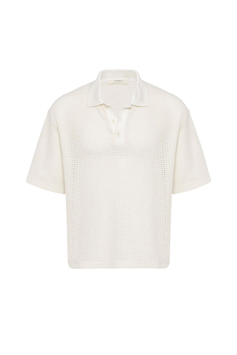 Antioch Ekru Polo Yaka Dokulu Relaxed Erkek T-Shirt