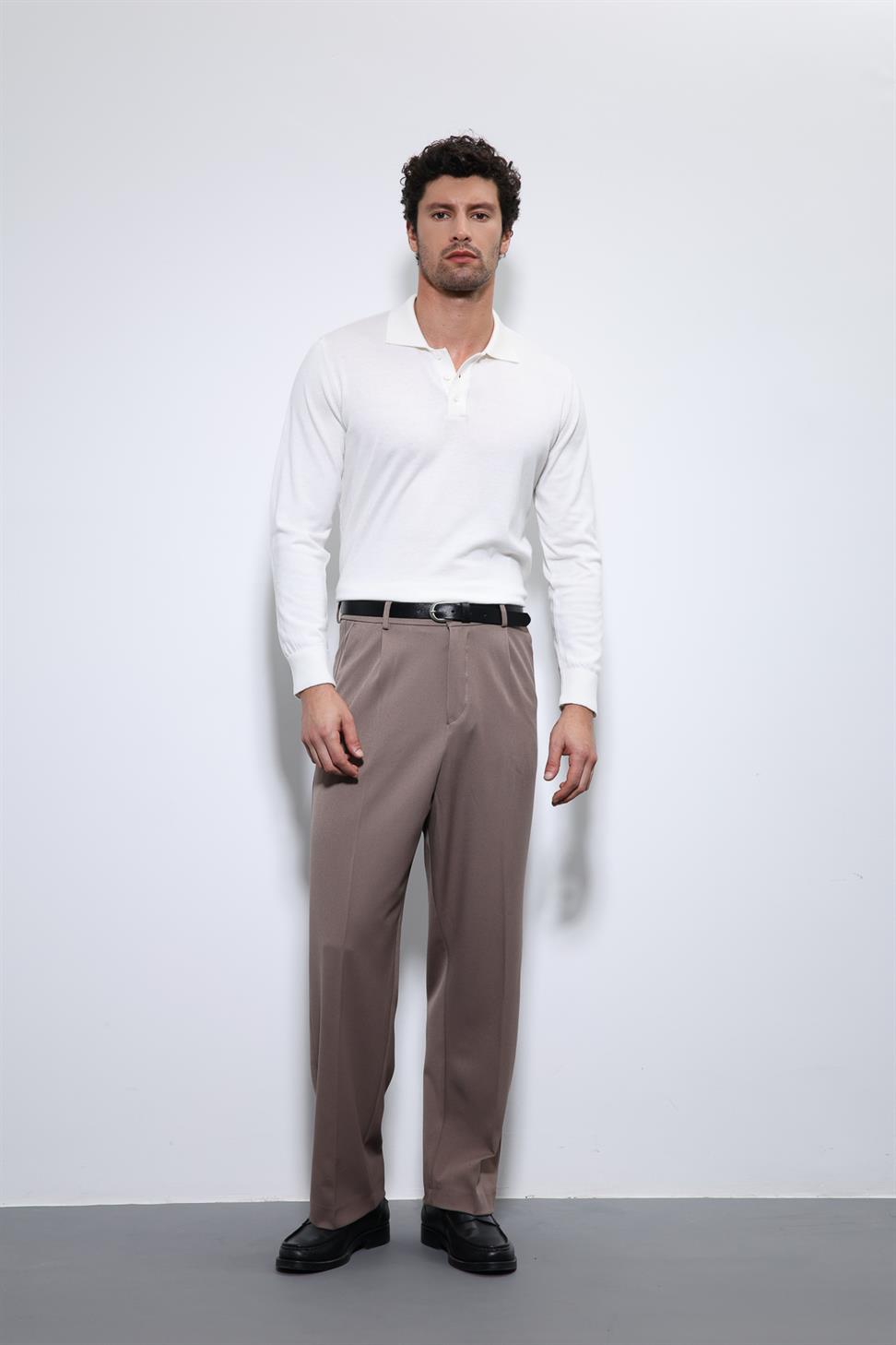 Antioch Ekru Polo Yaka Erkek Kazak