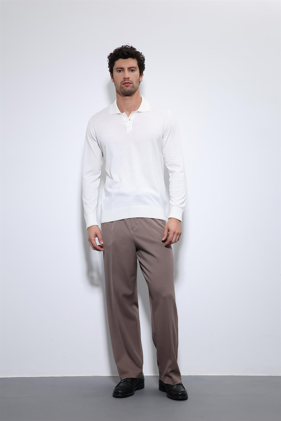 Antioch Ekru Polo Yaka Erkek Kazak