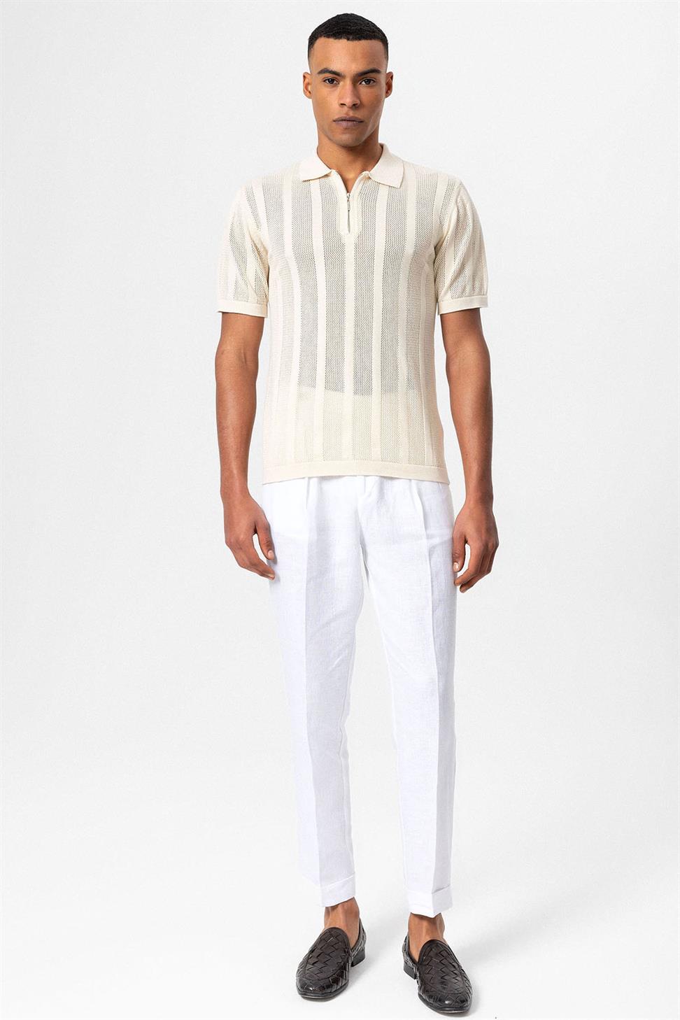 تي شيرت رجالي محبوك بياقة بولو بياقة بولو بسحاب