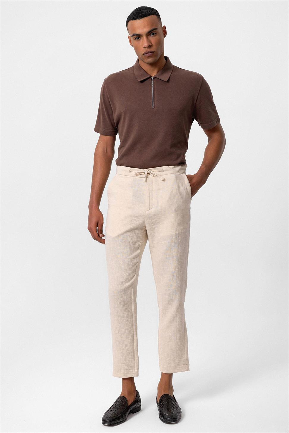 بنطال رجالي بقصة عادية مع خصر برباط