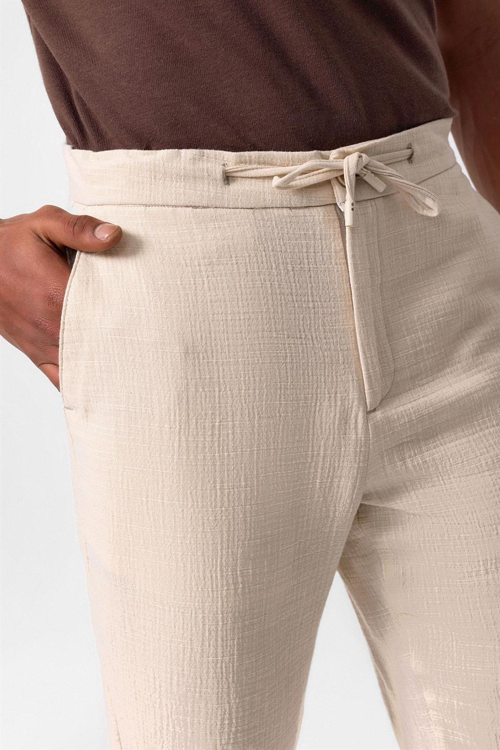 بنطال رجالي بقصة عادية مع خصر برباط