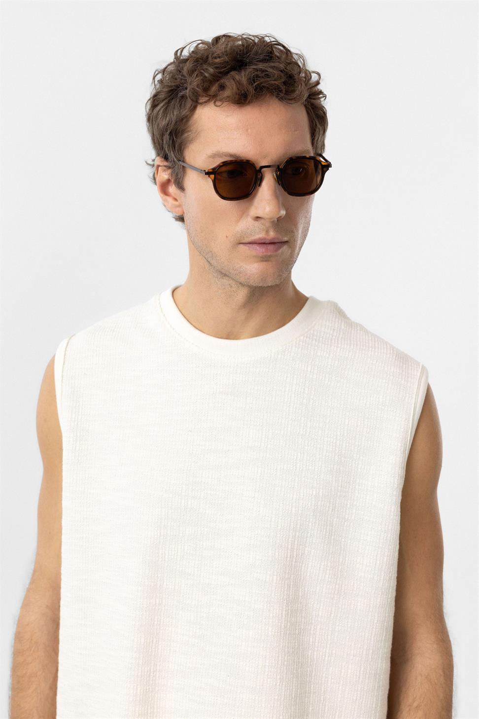 Antioch Ekru Regular Fit Dokulu Erkek Kolsuz T-Shirt