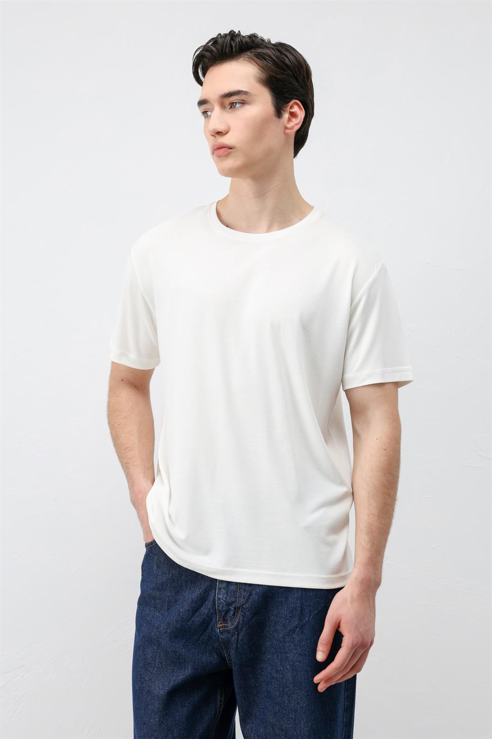 Antioch Ekru Regular Fit Modal Teknik Kumaş Erkek T-Shirt