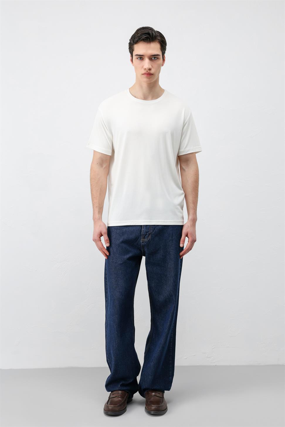 Antioch Ekru Regular Fit Modal Teknik Kumaş Erkek T-Shirt