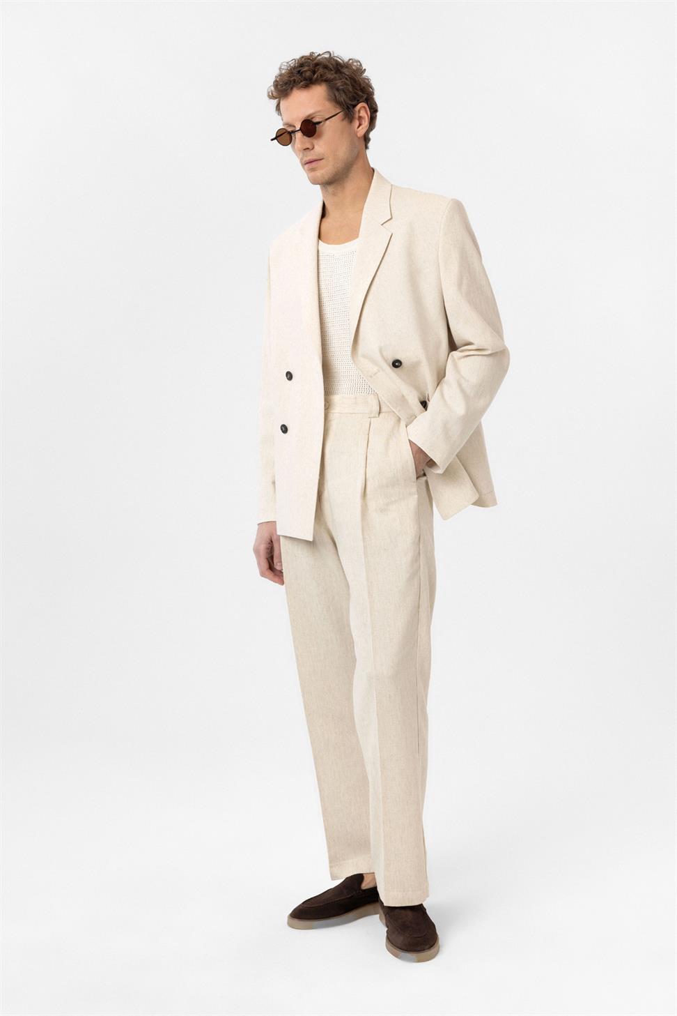 Relaxed Fit Linen Blend Mens Blazer Jacket
