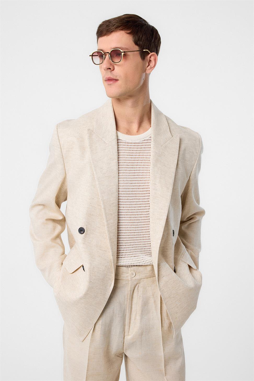 Relaxed Fit Linen Blend Mens Blazer Jacket