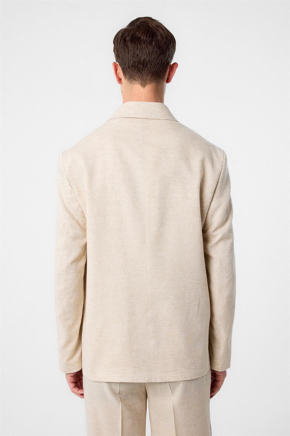 Antioch Ekru Relax Fit Keten Karışımlı Erkek Blazer Ceket