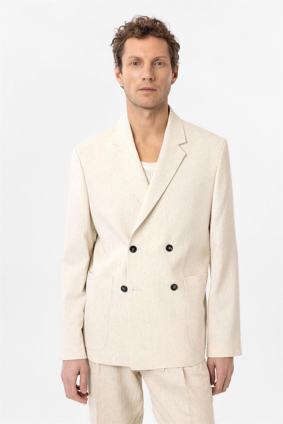 Relaxed Fit Linen Blend Mens Blazer Jacket