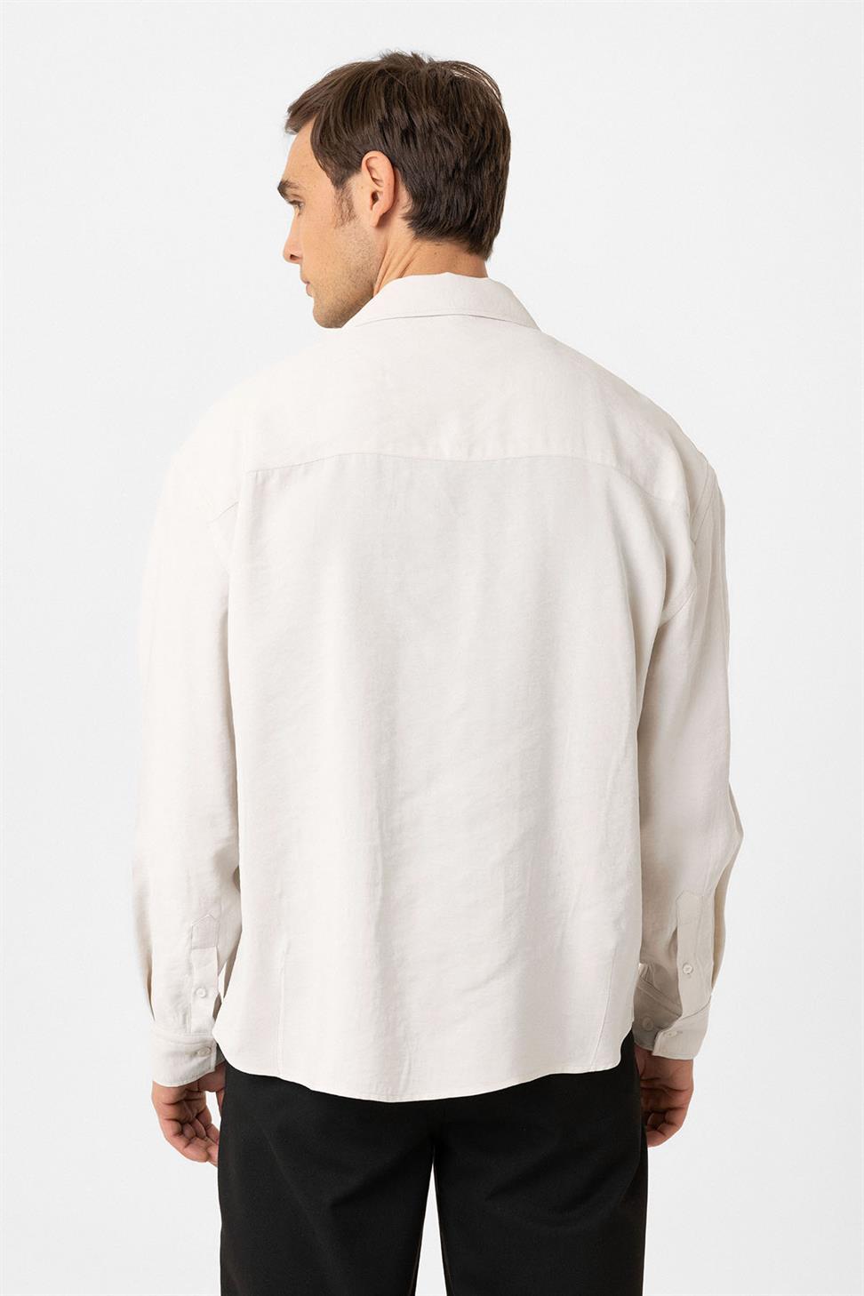 Antioch Ekru Relax Fit Modal Kumaş Erkek Gömlek