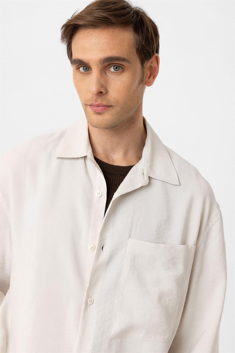 Antioch Ekru Relax Fit Modal Kumaş Erkek Gömlek