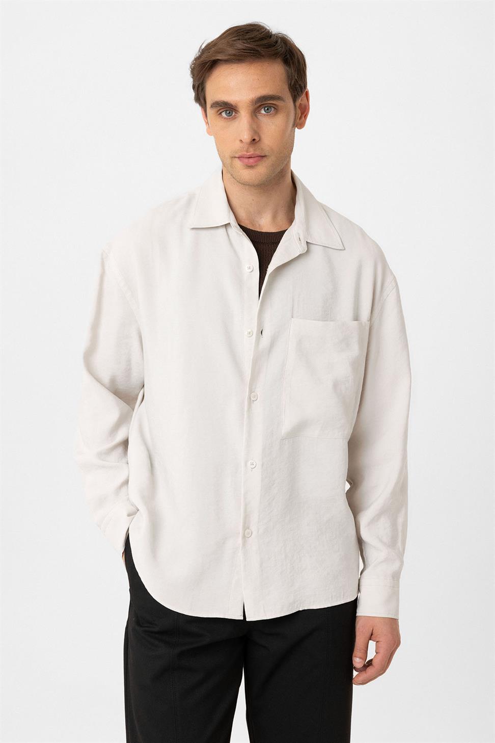 Antioch Ekru Relax Fit Modal Kumaş Erkek Gömlek