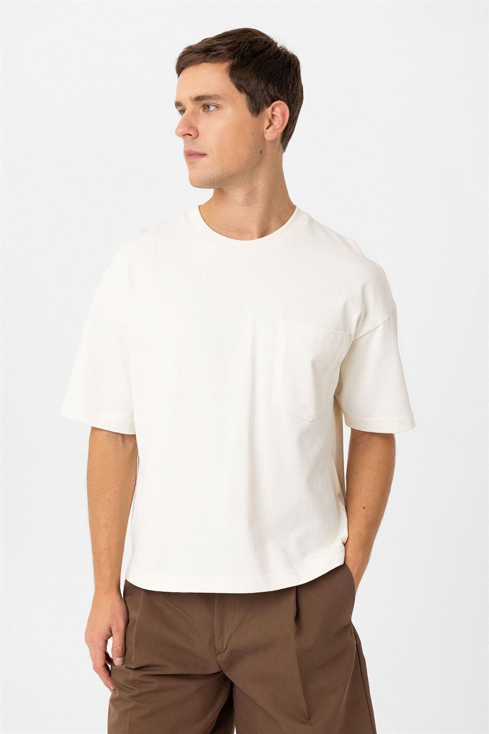 Antioch Ekru Relaxed Basic Erkek T-Shirt