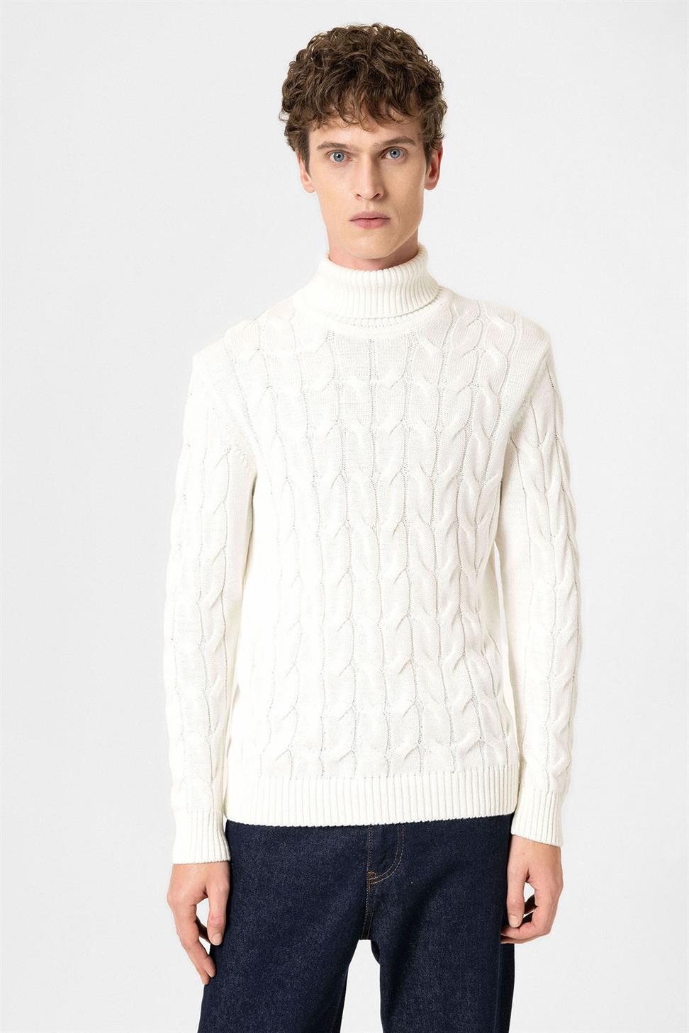 Antioch Ekru Saç Örgülü Erkek Kazak