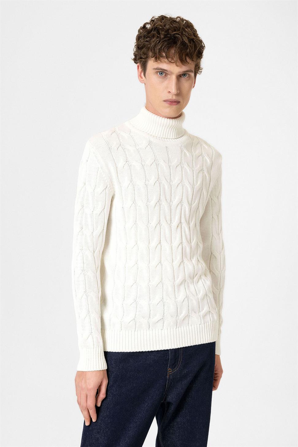 Antioch Ekru Saç Örgülü Erkek Kazak