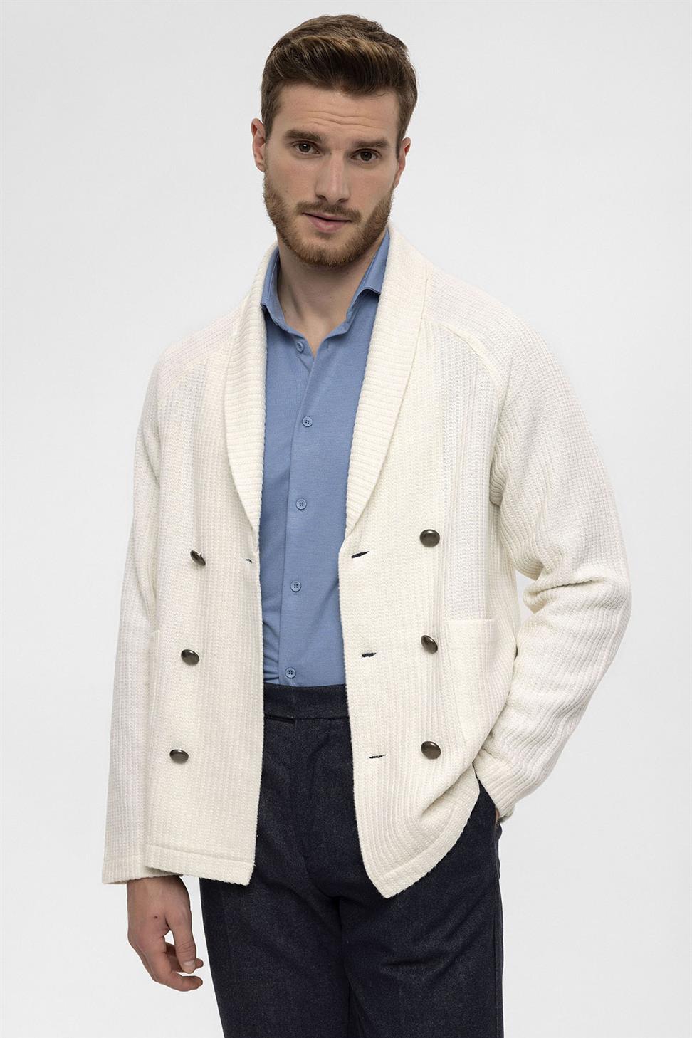 سترة شال طوق مزدوجة الصدر إغلاق الرجال