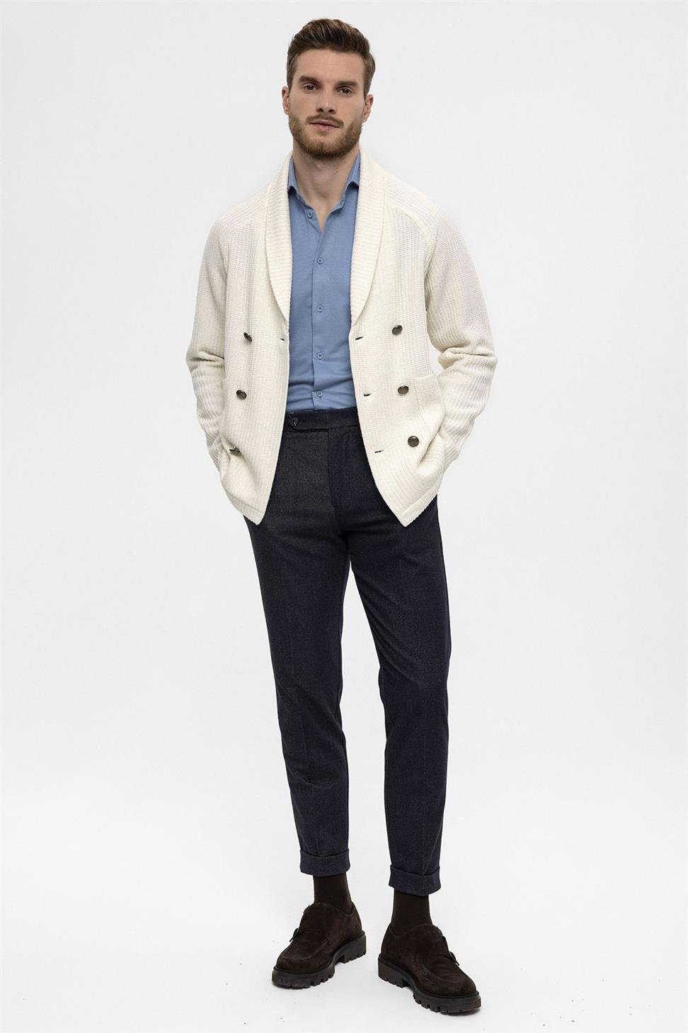 سترة شال طوق مزدوجة الصدر إغلاق الرجال