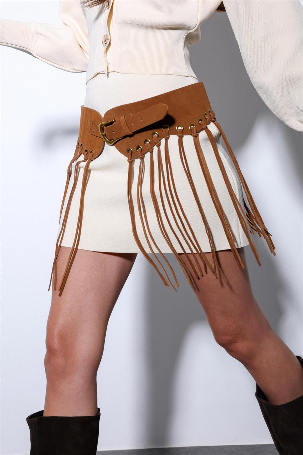 Antioch Ekru Triko Kadın Mini Etek