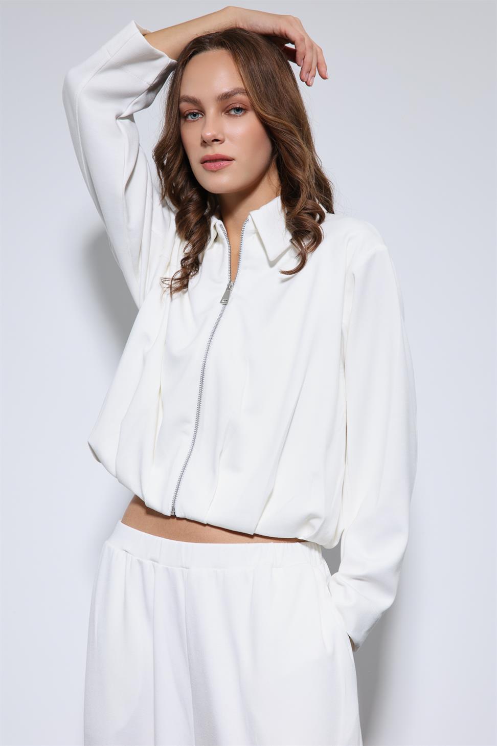 Antioch Ekru Volümlü Ceket ve Paça Lastikli Eşofman Takım