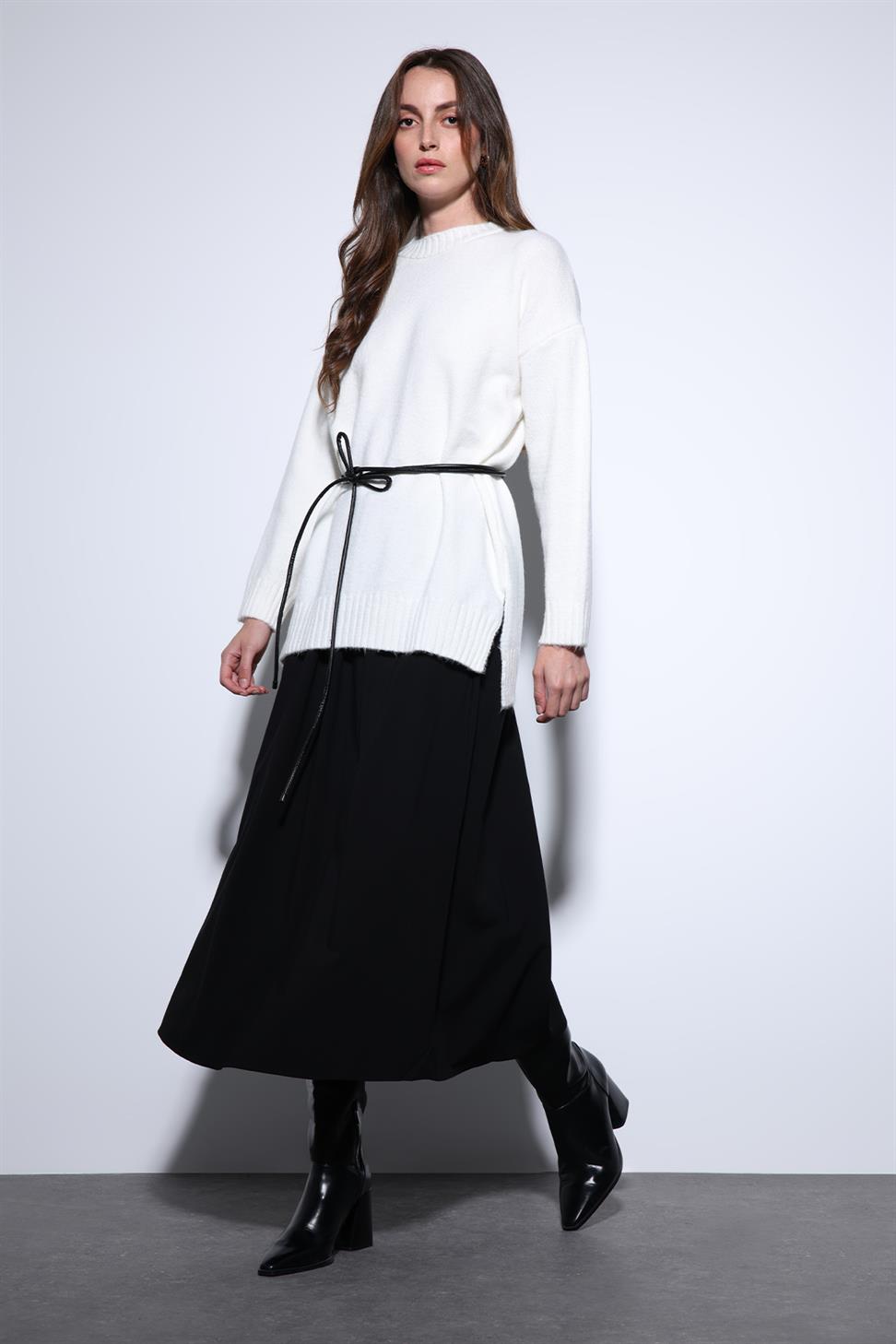 Antioch Ekru Yırtmaç Detaylı Kadın Kazak