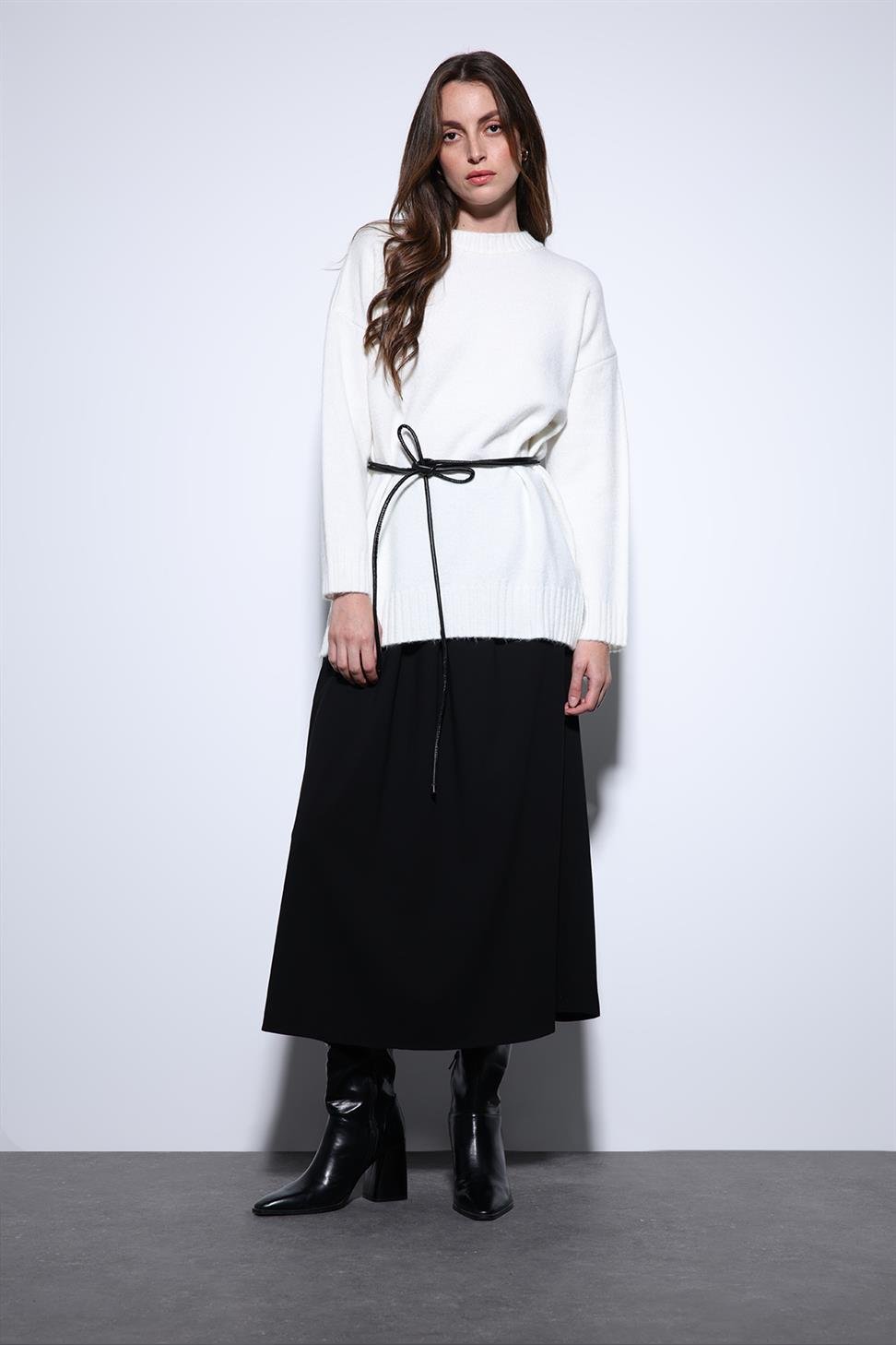 Antioch Ekru Yırtmaç Detaylı Kadın Kazak