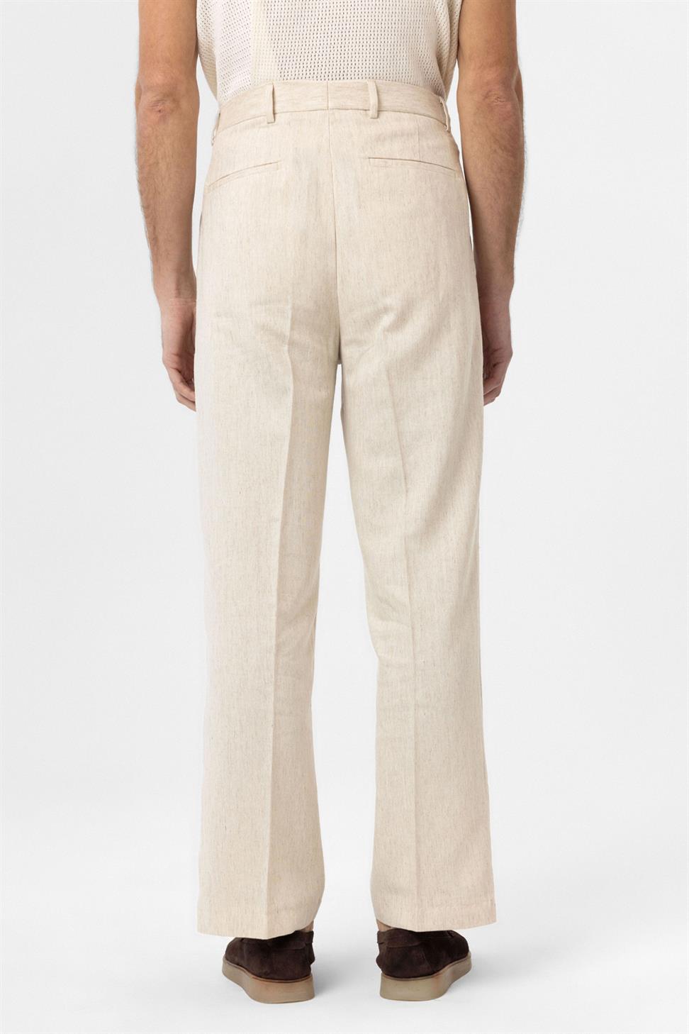 Antioch Ekru Yüksek Bel Keten Karışımlı Erkek Pantolon