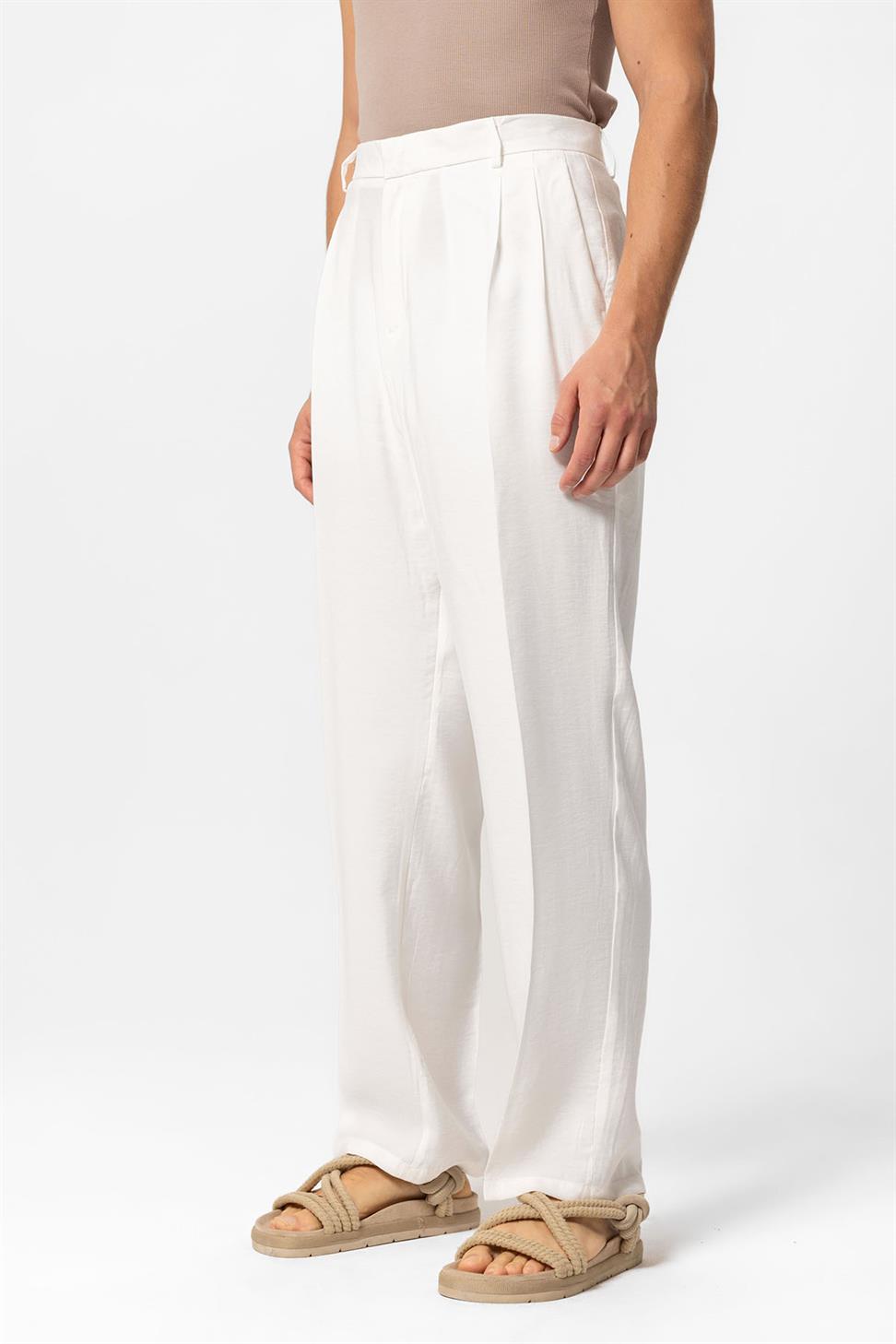 بنطلون رجالي فضفاض ذو ثنيات عالية الخصر للرجال