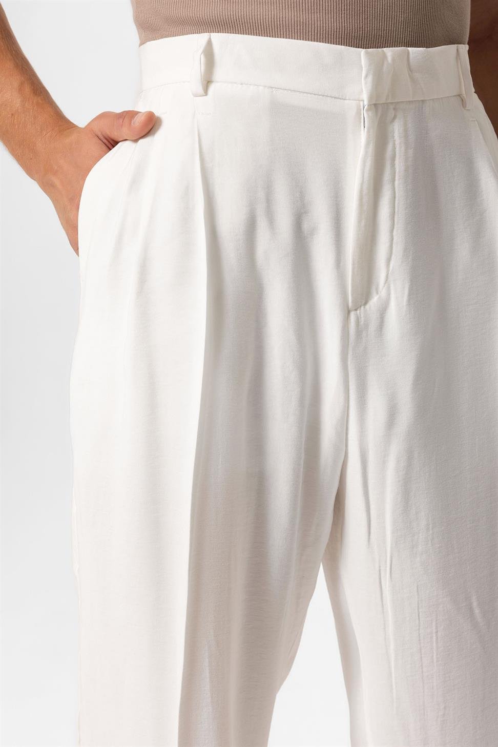 بنطلون رجالي فضفاض ذو ثنيات عالية الخصر للرجال