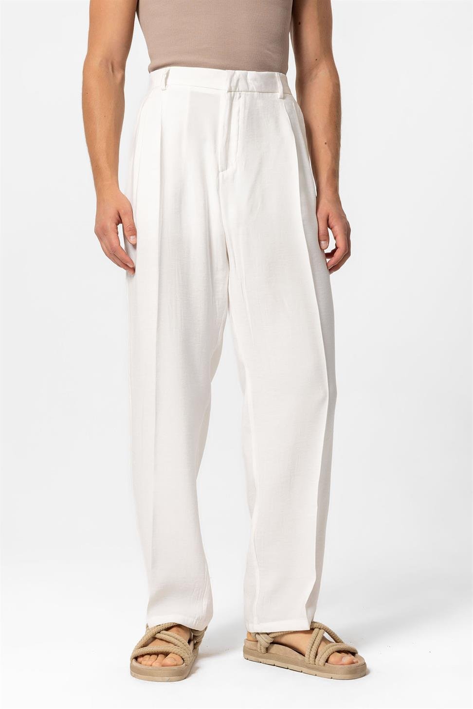 بنطلون رجالي فضفاض ذو ثنيات عالية الخصر للرجال