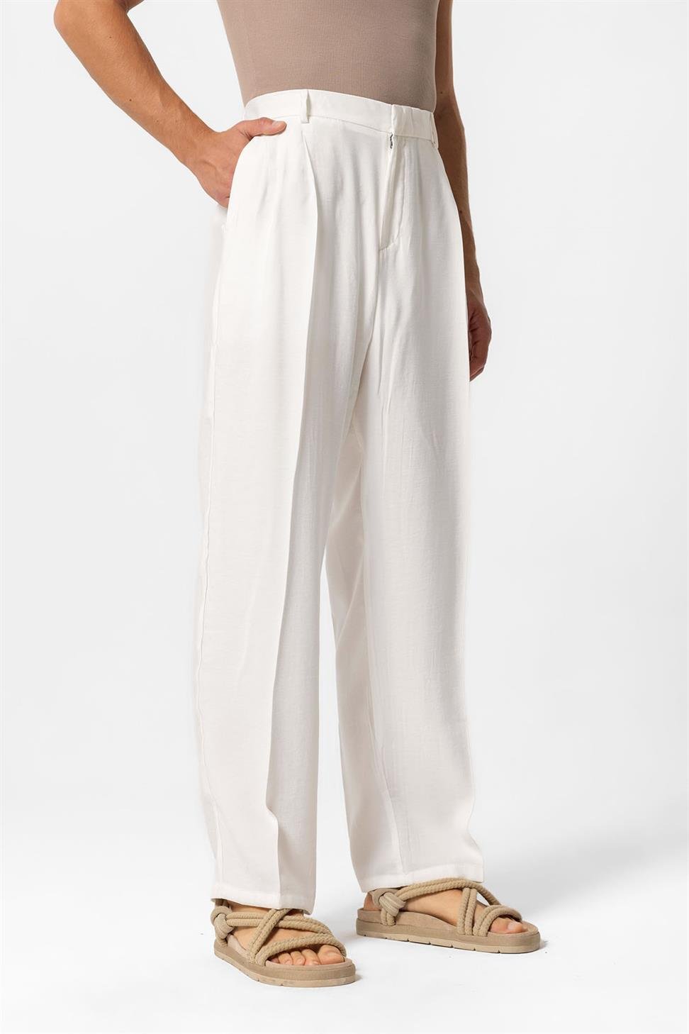 بنطلون رجالي فضفاض ذو ثنيات عالية الخصر للرجال