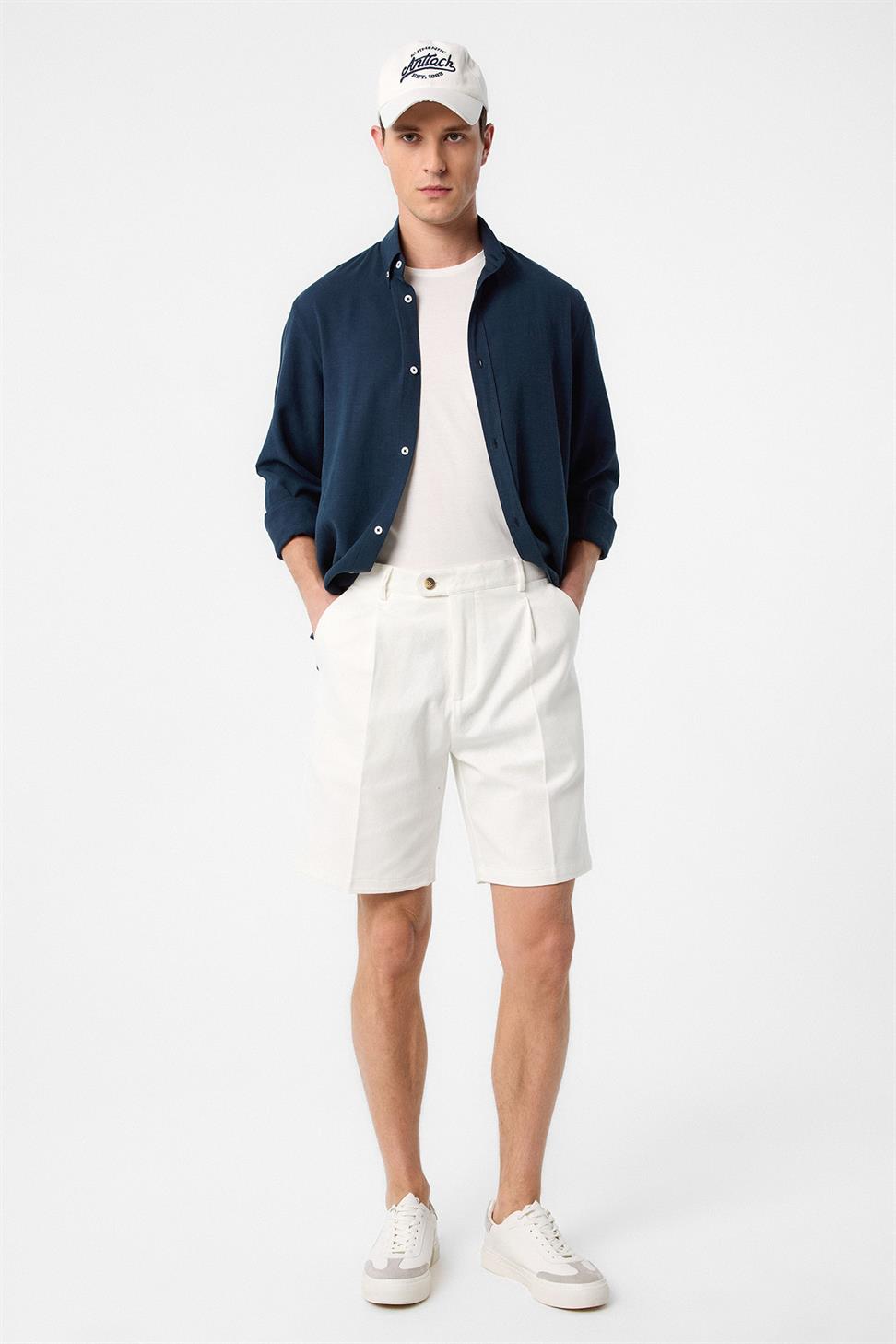 Antioch Ekru Yüksek Bel Pileli Erkek Şort