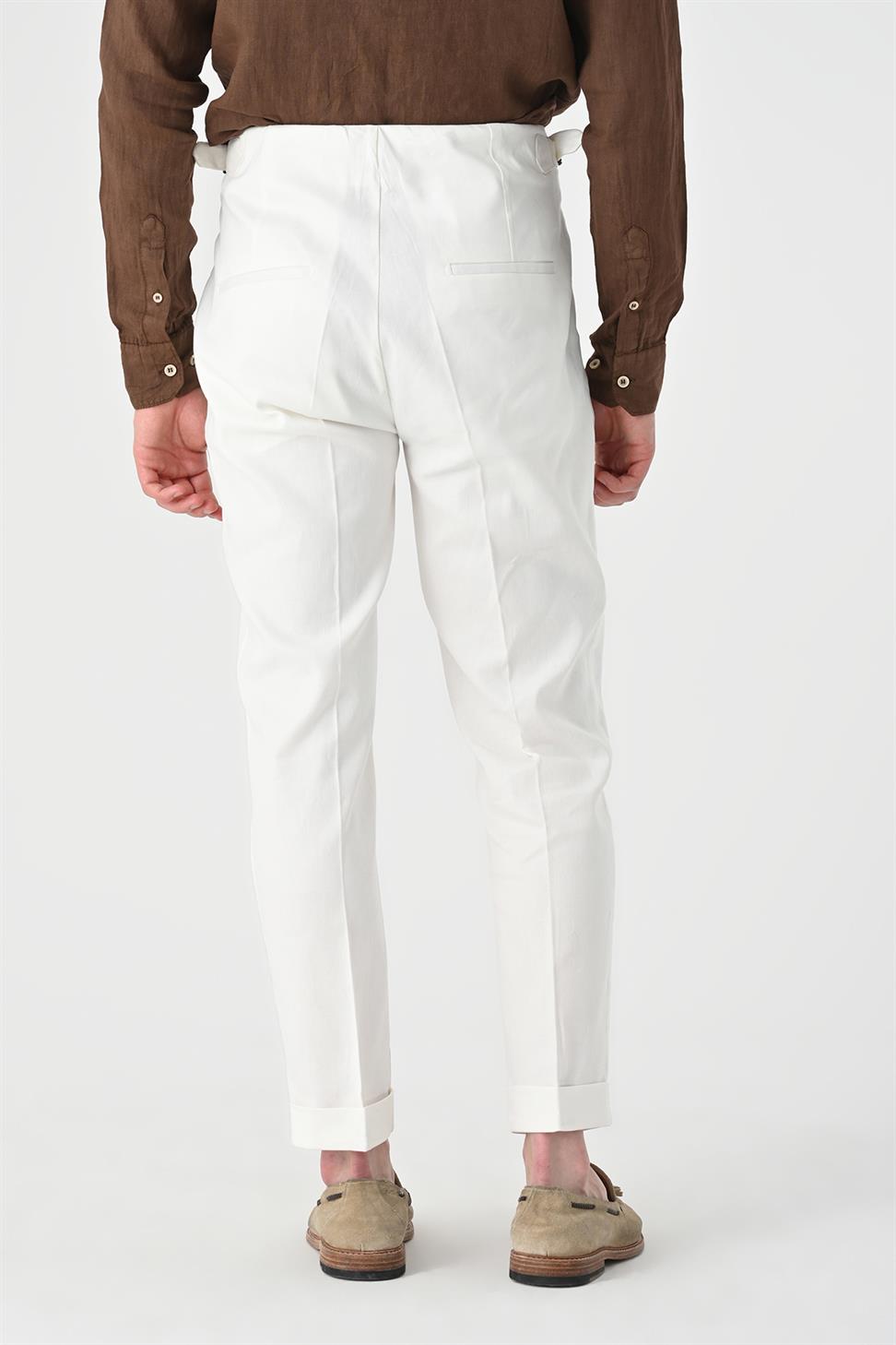 High Waist Pleated Linen Mens Trousers