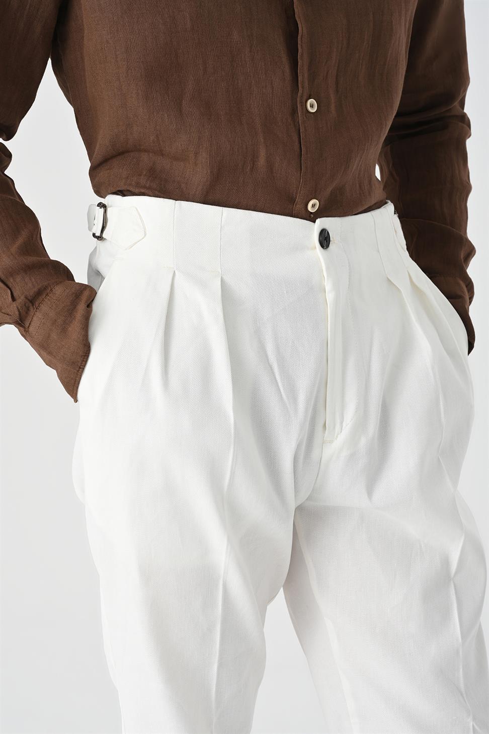 High Waist Pleated Linen Mens Trousers