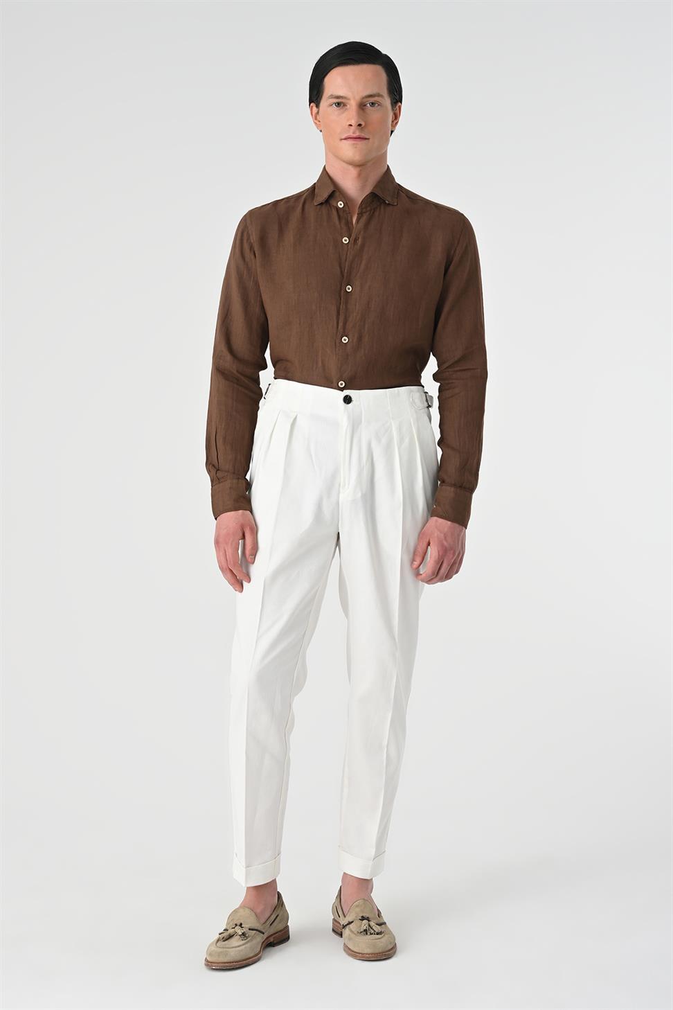 High Waist Pleated Linen Mens Trousers
