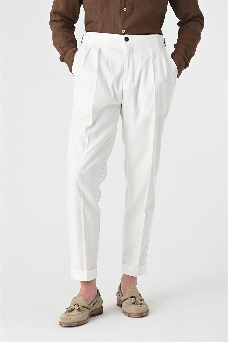 High Waist Pleated Linen Mens Trousers