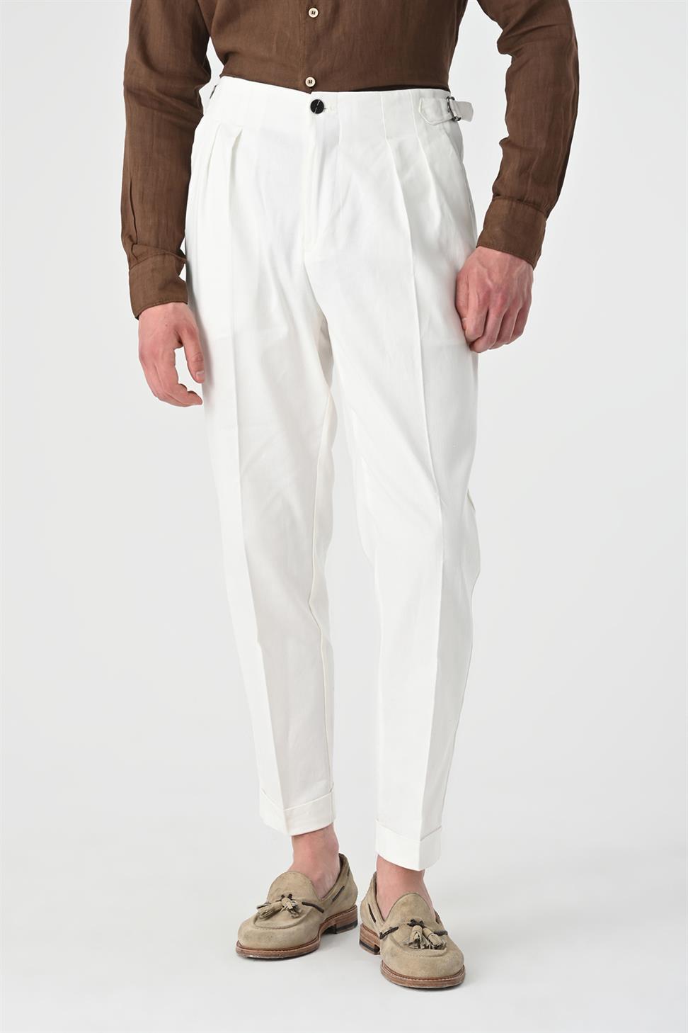 High Waist Pleated Linen Mens Trousers