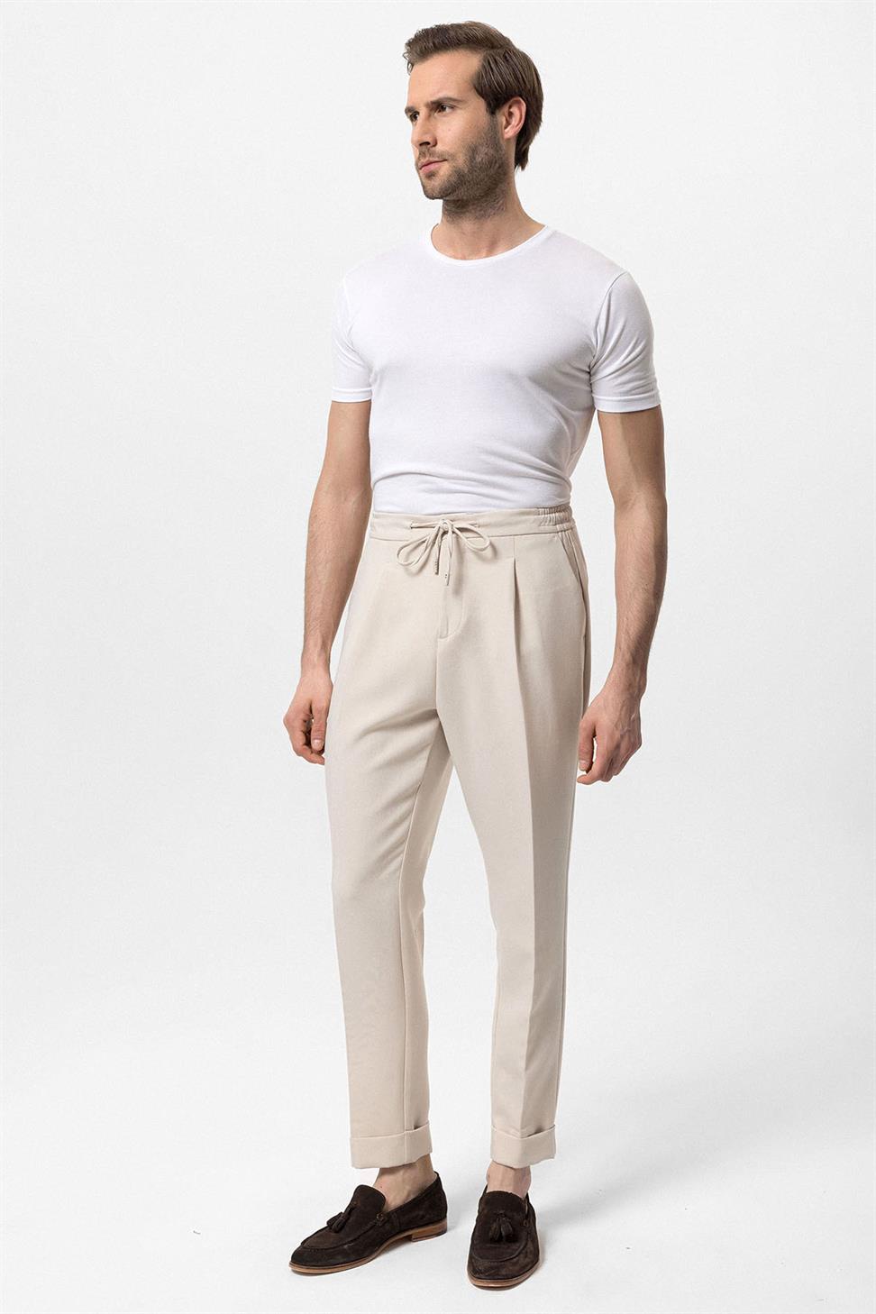 مرونة الخصر مطوي السراويل الرجالية