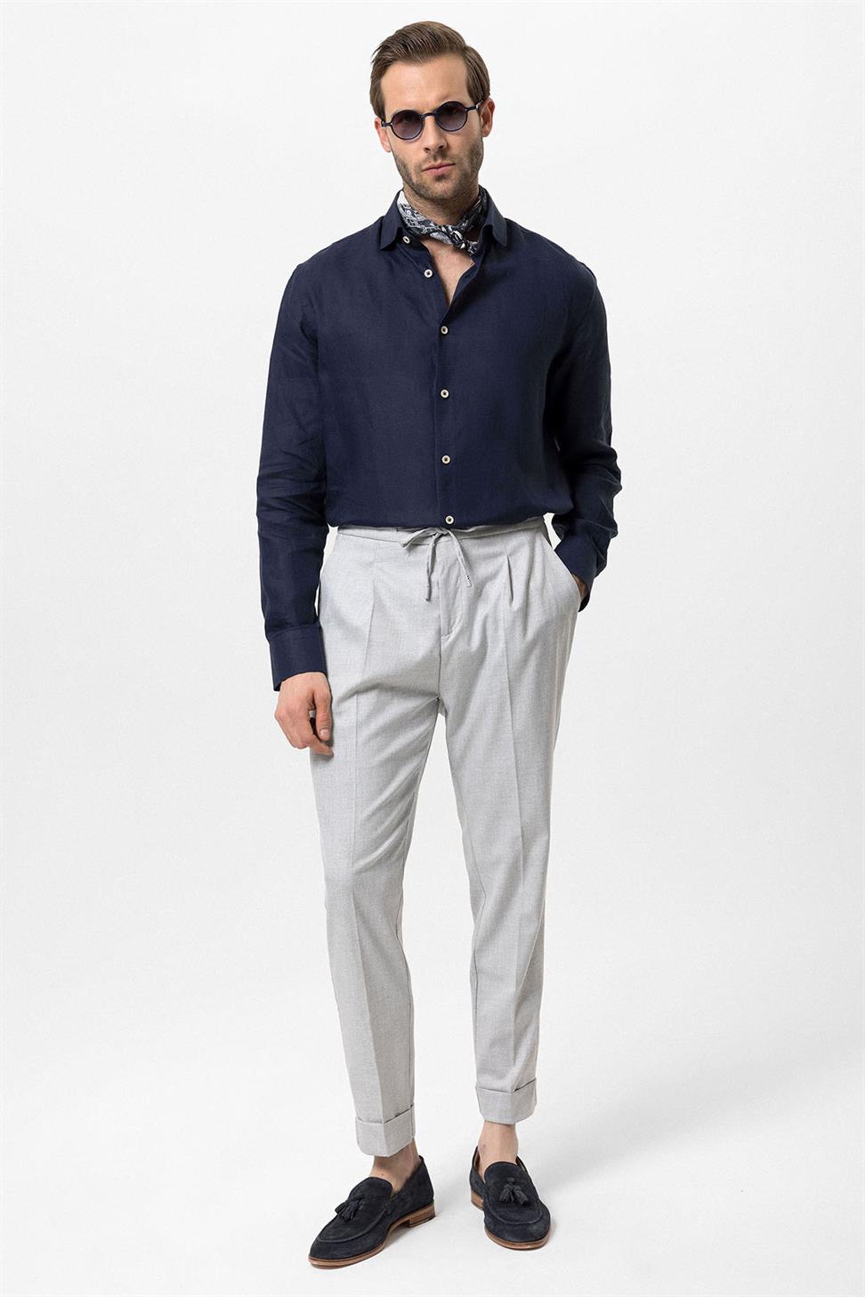 مرونة الخصر مطوي السراويل الرجالية