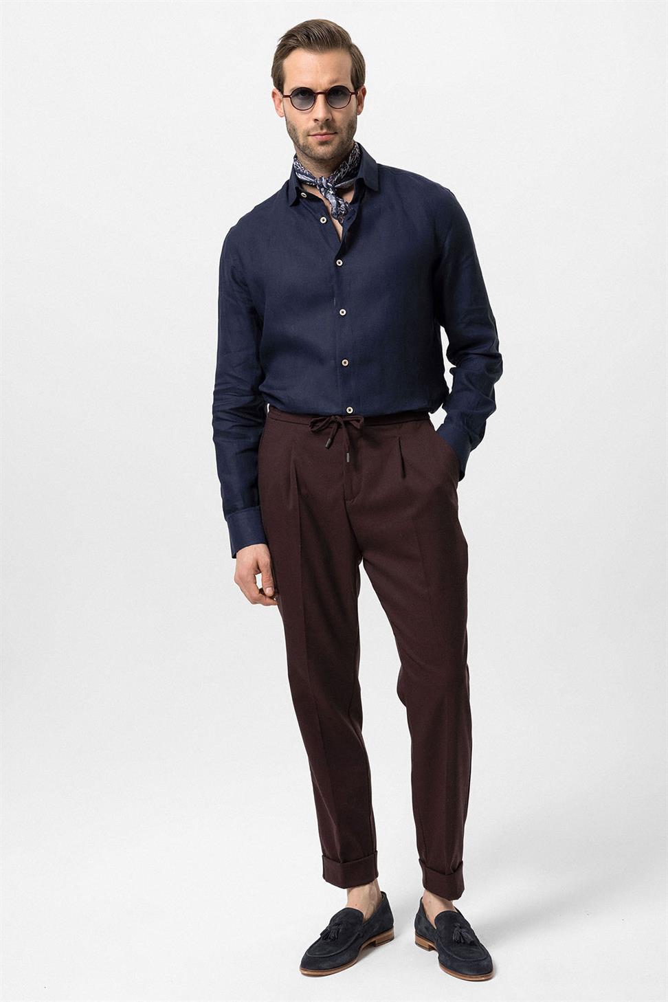 مرونة الخصر مطوي السراويل الرجالية