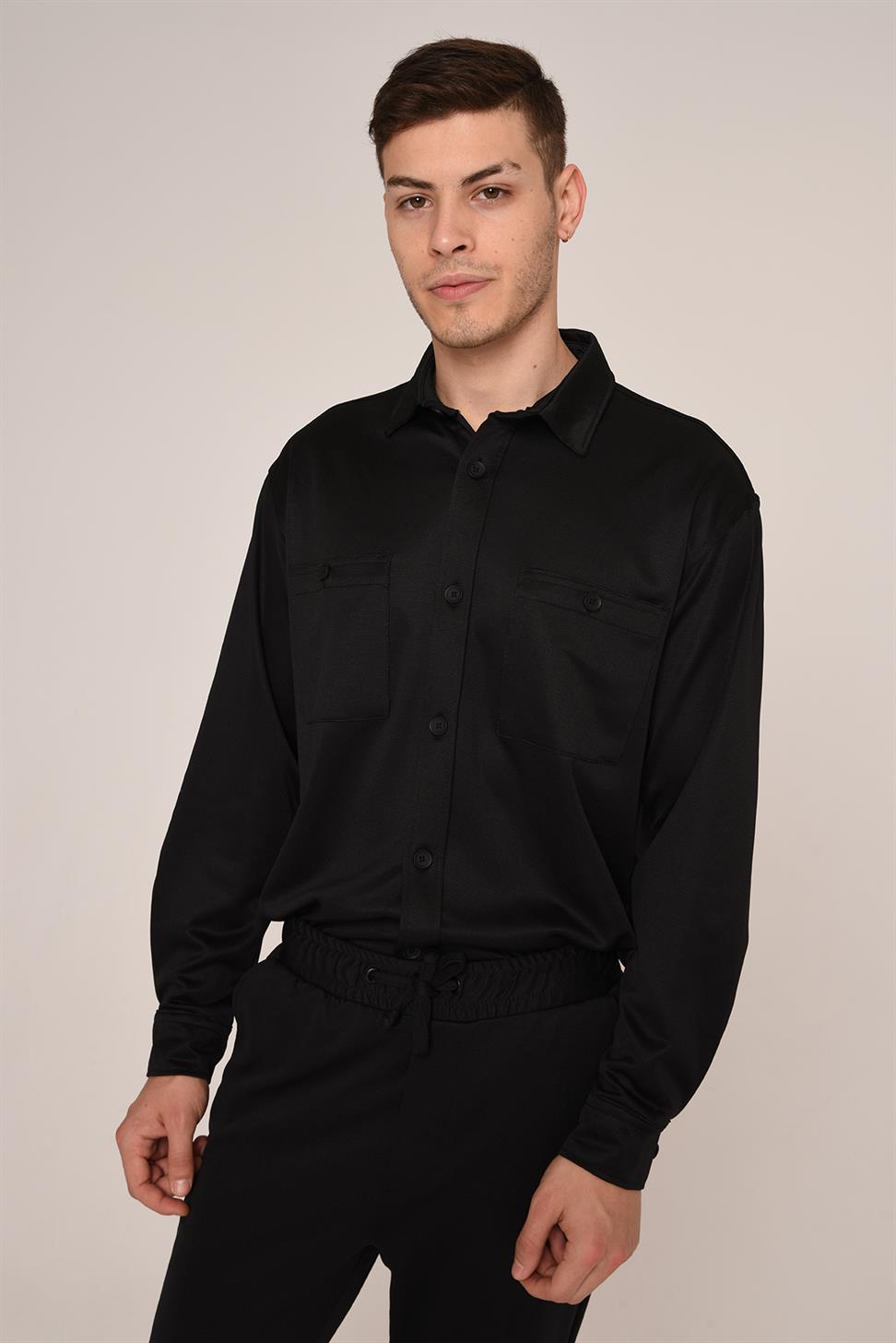 طقم قميص رجالي وسروال رياضي بخصر مطاطي