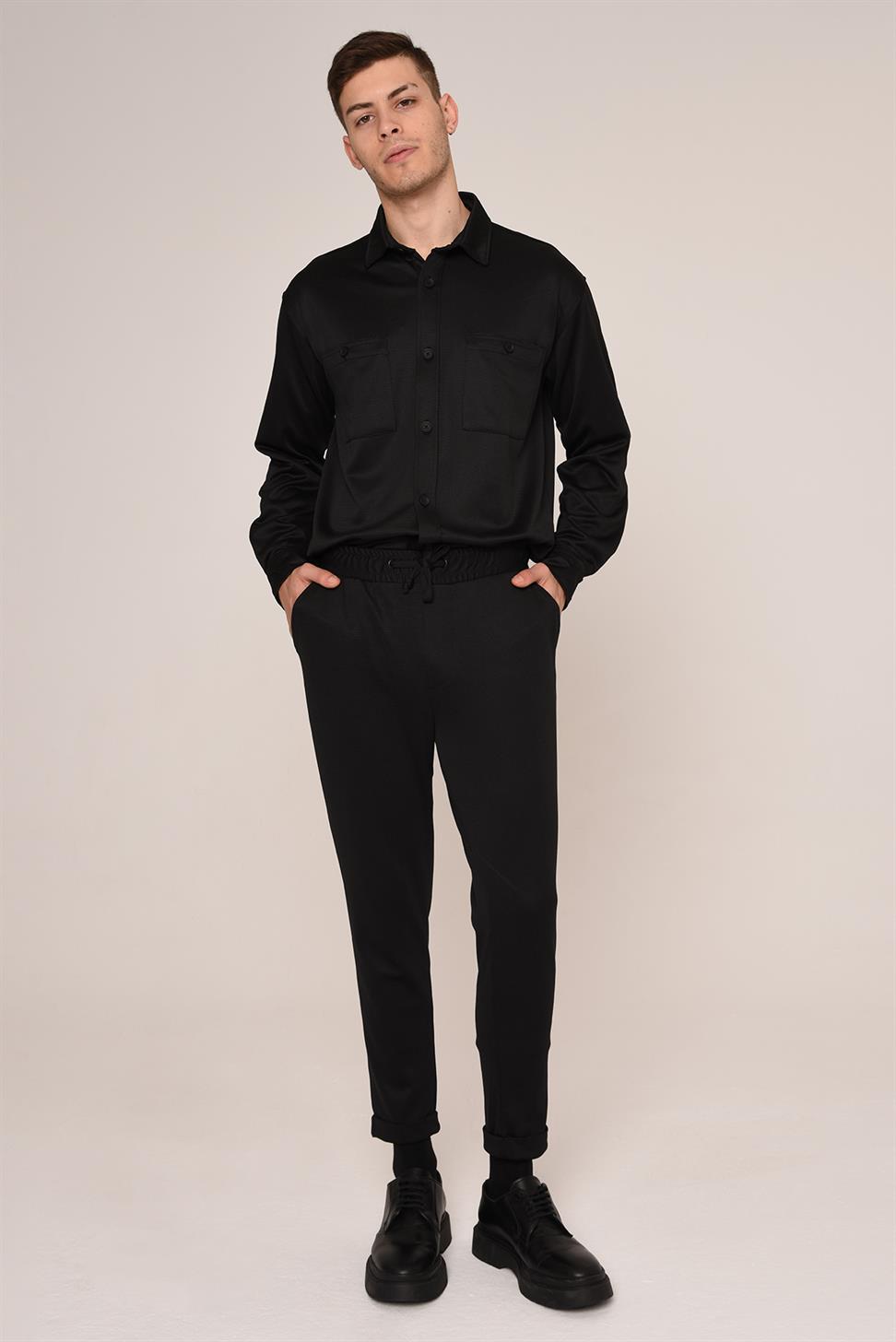 طقم قميص رجالي وسروال رياضي بخصر مطاطي