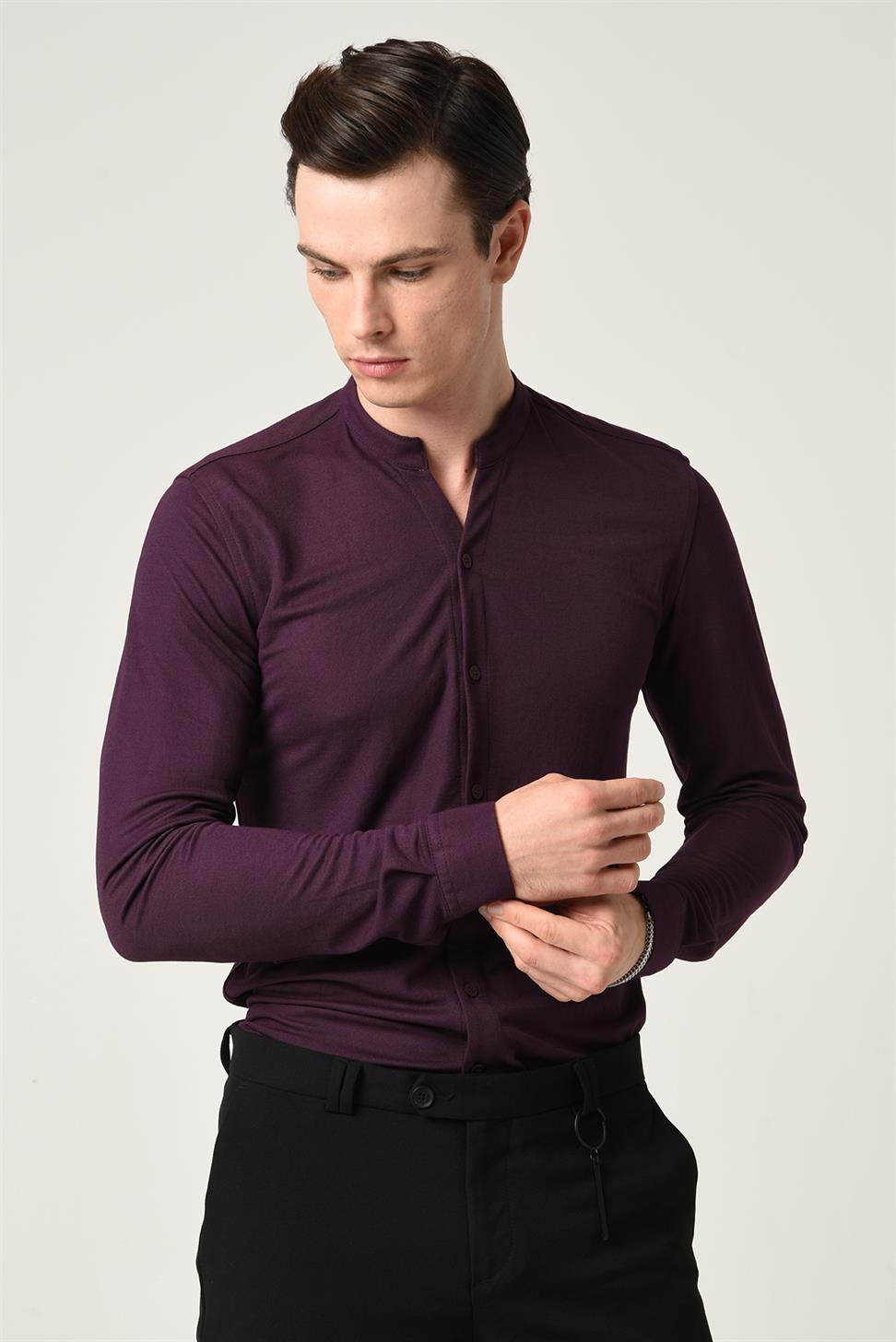 قميص رجالي ذو ياقة كلاسيكية وأكمام طويلة